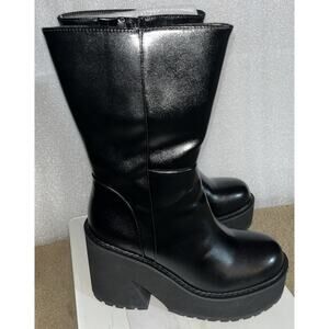 Womens Wedge Heel Ankle Boots Platform Zipper Punk Motorcycle Chunky Black 8.5
